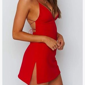 ✨Sexy Strappy Red Mini Dress🌺 Backless &Hi Slits S/XS